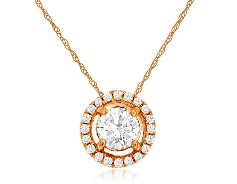 geometric necklaces for women -Halo Diamond Pendant