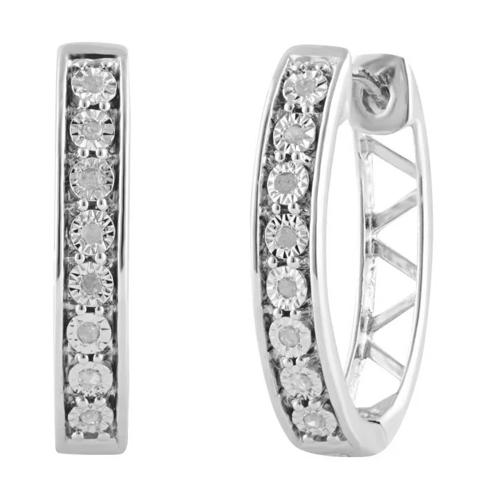 reversible earrings for women -16 Diamonds Hoops Earrings in Sterling Silver