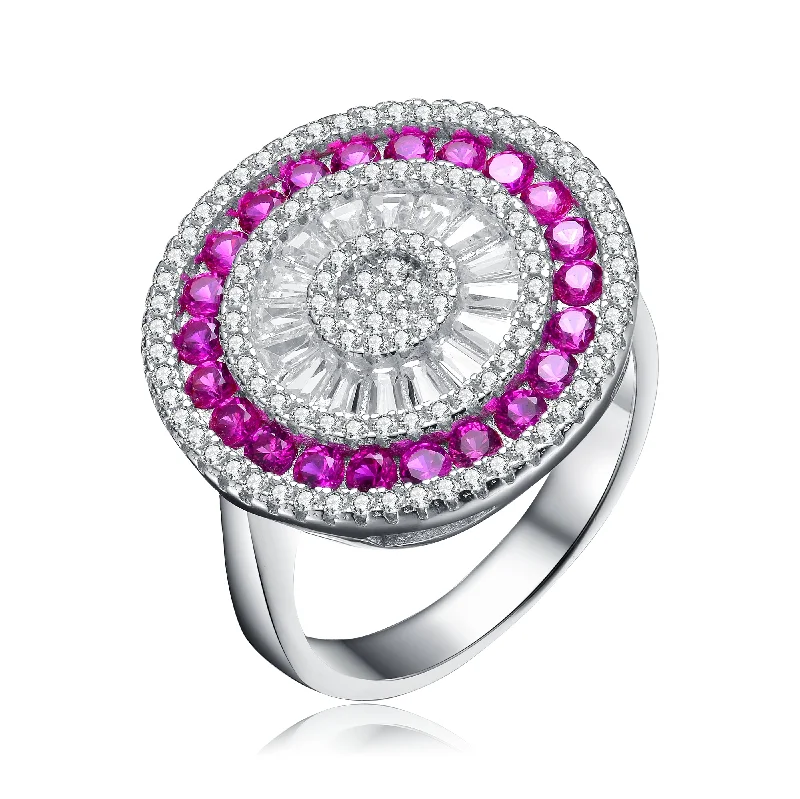 sun and moon rings for women -Ruby Cubic Zirconia Halo Sterling Silver Ring