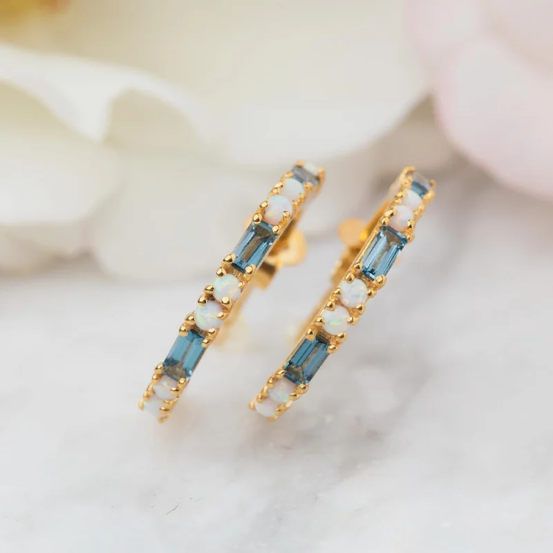 personalized earrings for women -London Blue Topaz & Opal Bridge Hoops