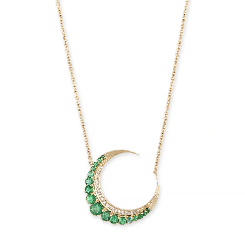 fashion necklaces for women -LARGE EMERALD CRESCENT MOON NECKLACE