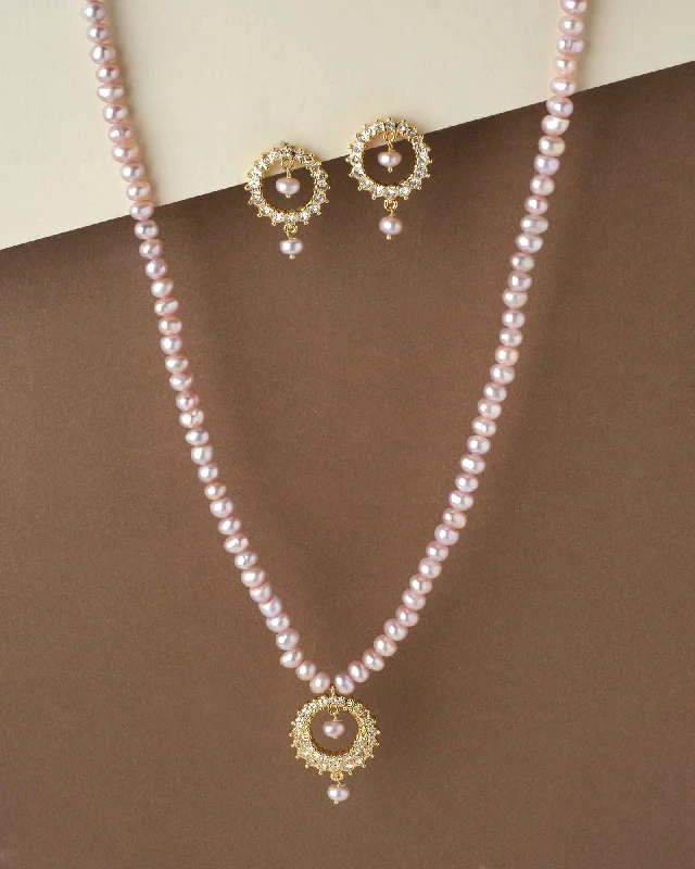 layered choker necklaces for women -Pink Pearl Necklace Set