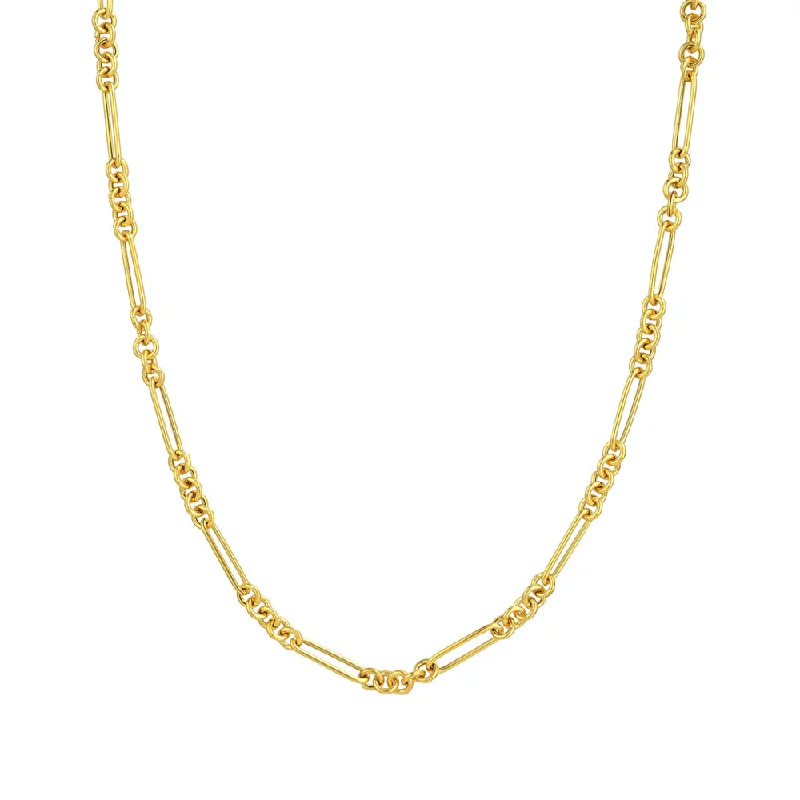 layered pearl necklaces for women -14K Yellow Gold 5+1 Round Paper Clip Chain with Pear Lock