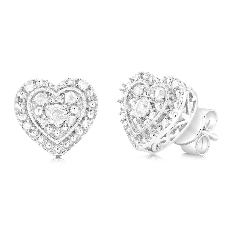 oversized hoop earrings for women -1/6 Carat Diamond Heart Stud Earrings in Sterling Silver