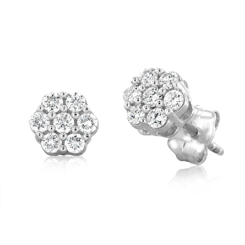 lightweight earrings for women -Luminesce Lab Grown 1/4 Carat Flower shaped Diamond Stud Earrings in Sterling silver