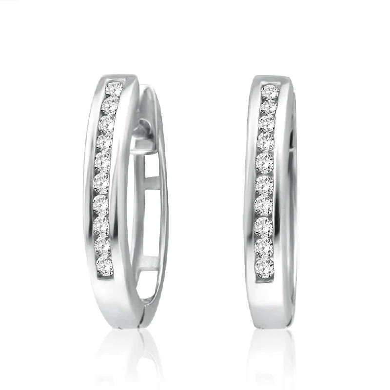 stud earrings for women -9ct White Gold 1/5 Carat Diamond Hoop Earrings