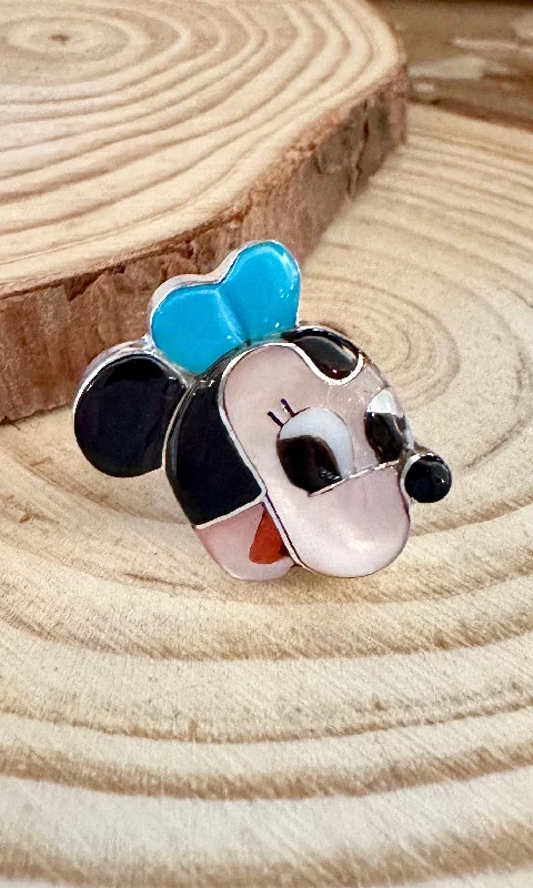 rainbow gemstone rings for women -MINNIE MOUSE Paula Leekity Zuni Toons Sterling Silver Muli-Stone Inlay Ring • Size 6