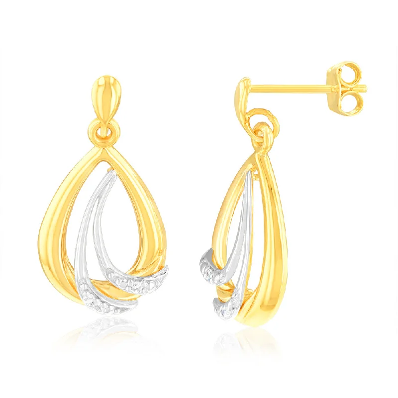 art deco earrings for women -9ct Charming Yellow Gold Diamond Drop Earrings