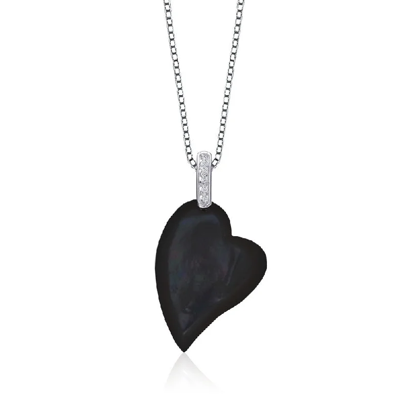 boho crystal necklaces for women -Caroline Black Mother Of Pearl Heart Pendant