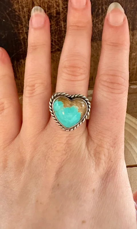 geometric rings for women -ADJUSTABLE TURQUOISE HEART Ring