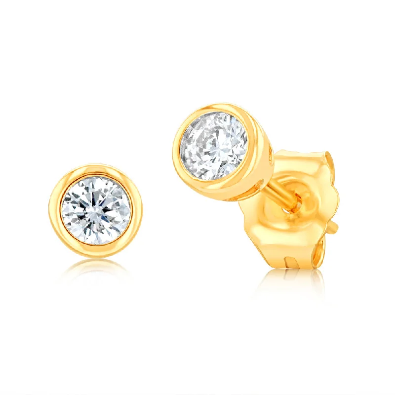 screw back earrings for women -Luminesce Lab Grown 9ct Yellow Gold 1/5 Carat Diamond Bezel Set Stud Earrings