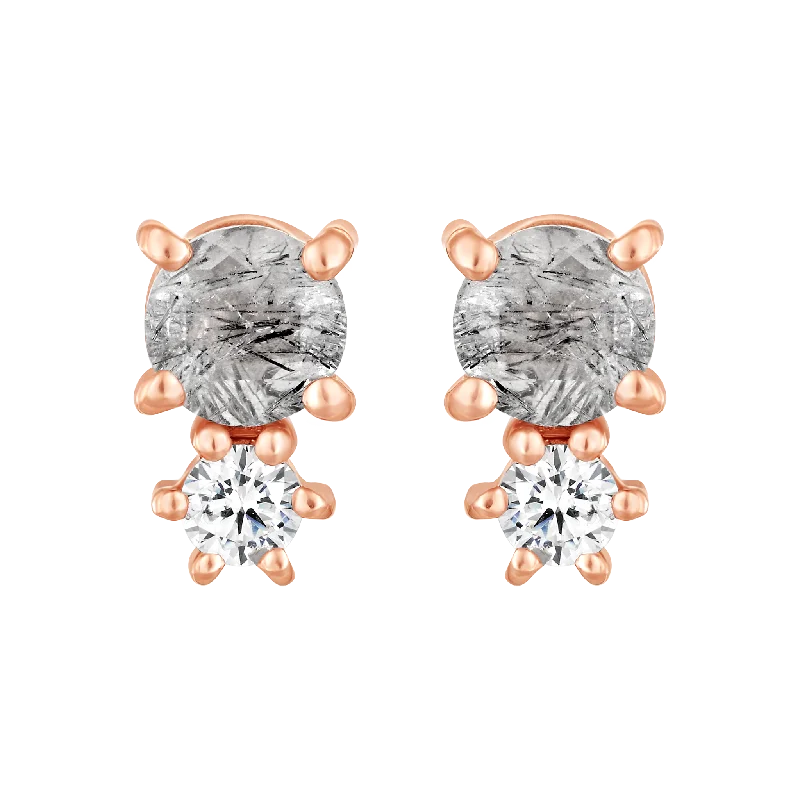 cubic zirconia hoop earrings for women -Rose Gold Rutilated Quartz and Topaz Doublet Studs