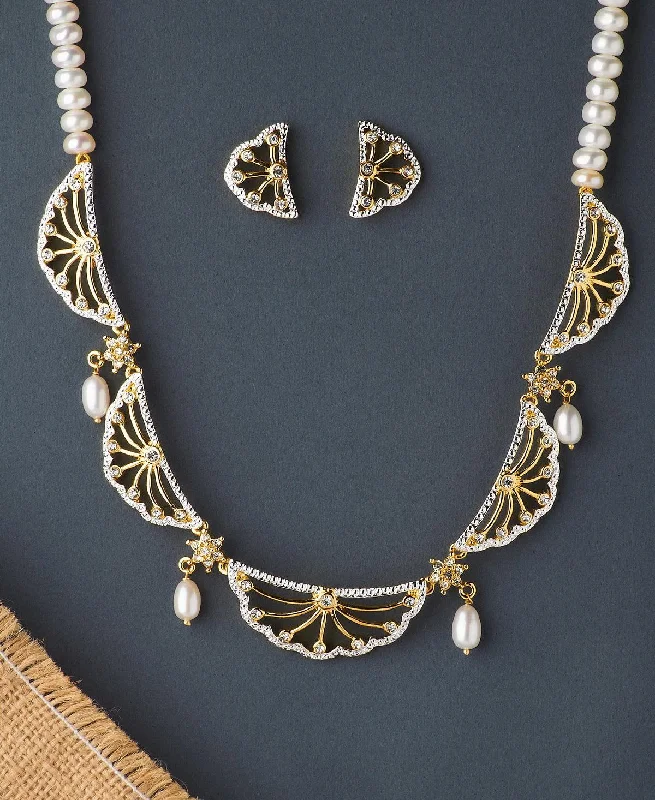 adjustable gold necklaces for women -Gorgeous Stone Studded Pearl Necklace Set