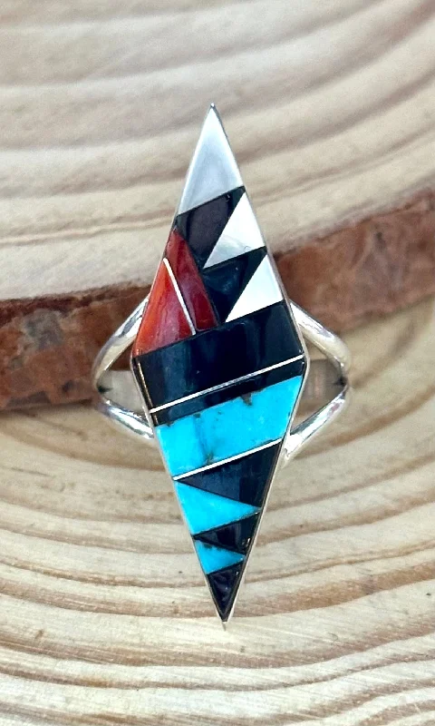 wedding stack rings for women -CLEO KALLESTEWA Multi Stone Inlay Native American Zuni Ring • Size 7