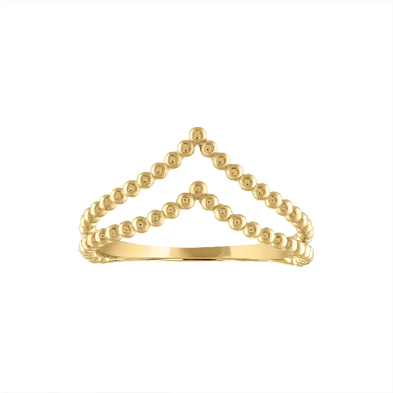 jade rings for women -14KT GOLD DOUBLE CHEVRON BEAD RING