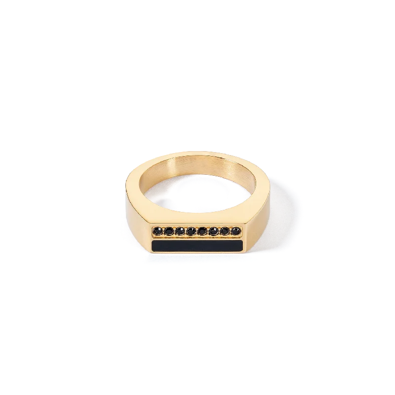 dainty gold rings for women -Ring Square Stripes gold-black