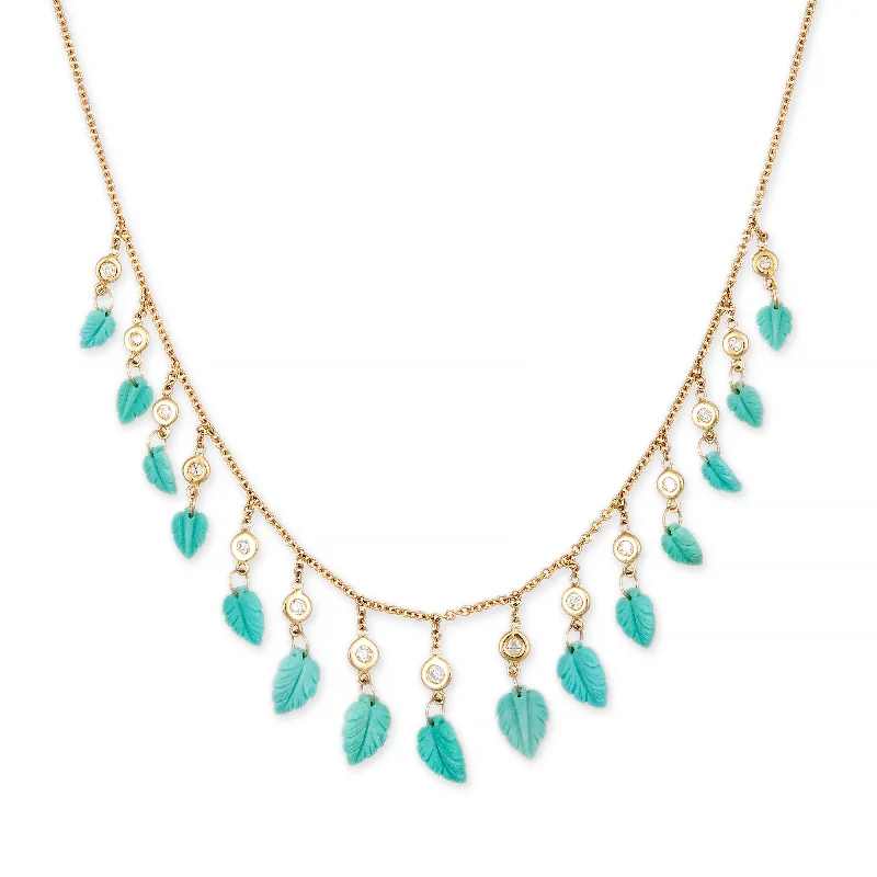 emerald necklaces for women -15 DIAMOND TURQUOISE LEAF SHAKER NECKLACE