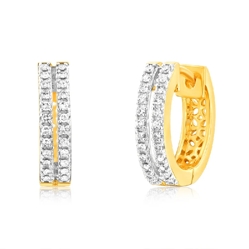 silver earrings for women -9ct Yellow Gold 1/7 Carat Diamond Hoop Earrings