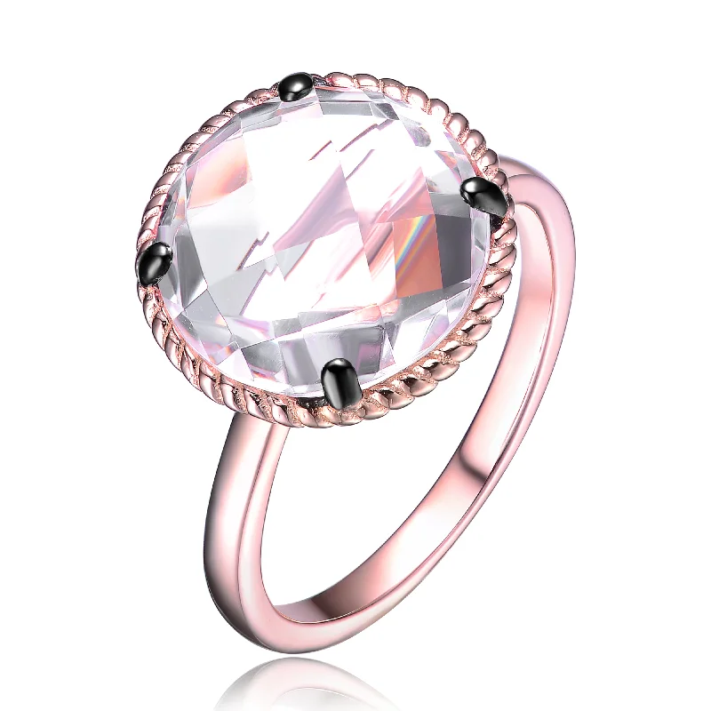 moissanite rings for women -Rose Sterling Silver Cubic Zirconia Round Statement Ring