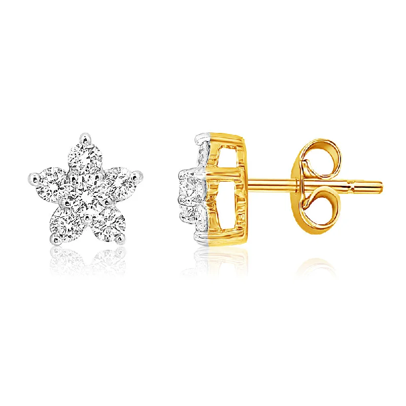 small stud earrings for women -Luminesce Lab Grown 9ct Yellow Gold 1/2 Carat Diamond Stud Earrings with 12 Diamonds