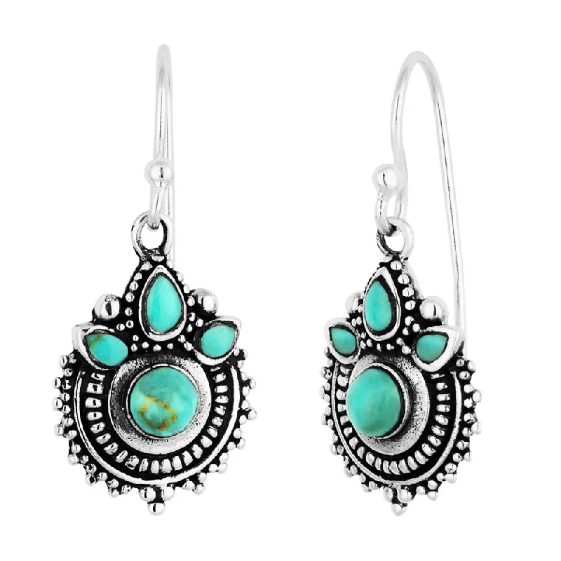 heart earrings for women -Sterling Silver Created Turquoise Oxidised Drop Earrings