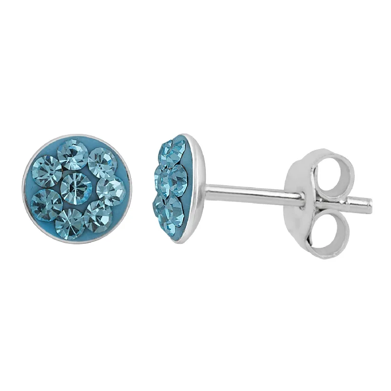 drop earrings for women -Sterling Silver 5mm Light Blue Crystal Stud Earrings