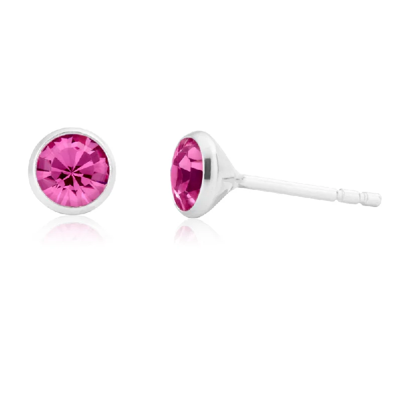 emerald earrings for women -Sterling Silver 5mm Hot Pink Zirconia Bezel Stud Earrings