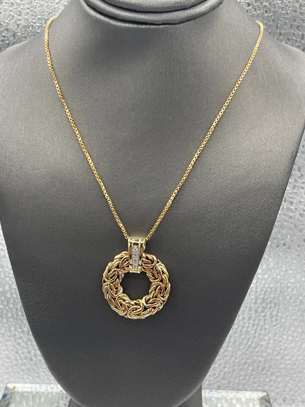 moon and star necklaces for women -A 14 Karat Yellow Gold Custom Byzantine Link Diamond Pendant & Chain