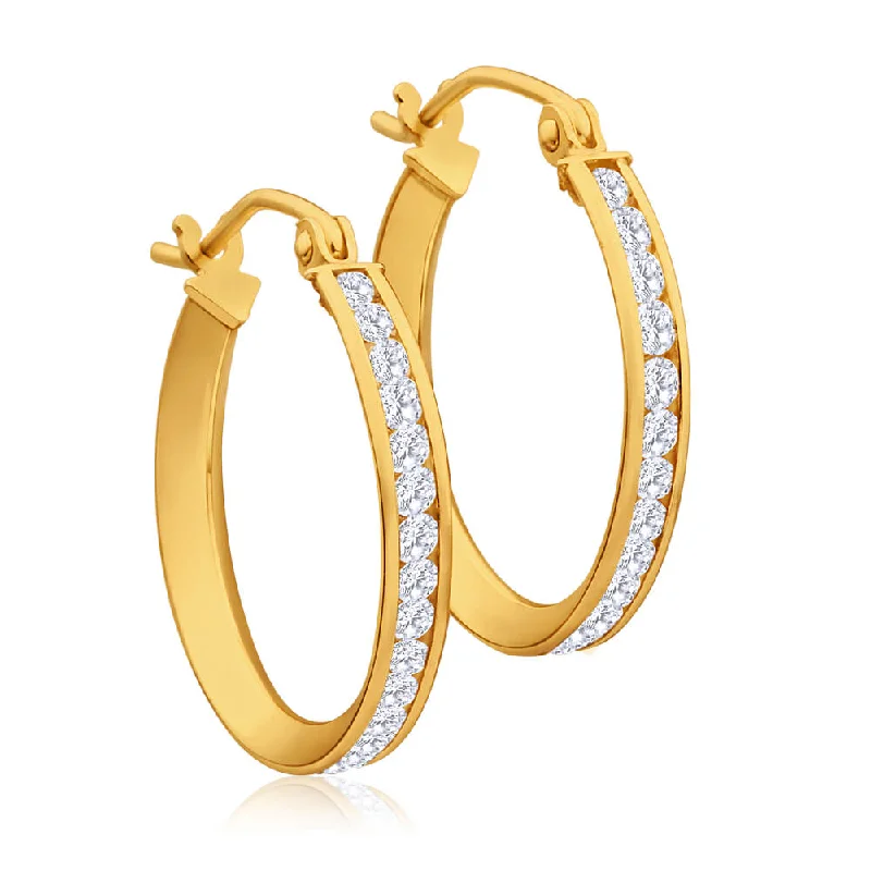 pearl drop earrings for women -9ct Yellow Gold Silver Filled Cubic Zirconia 18mm Hoop Earrings