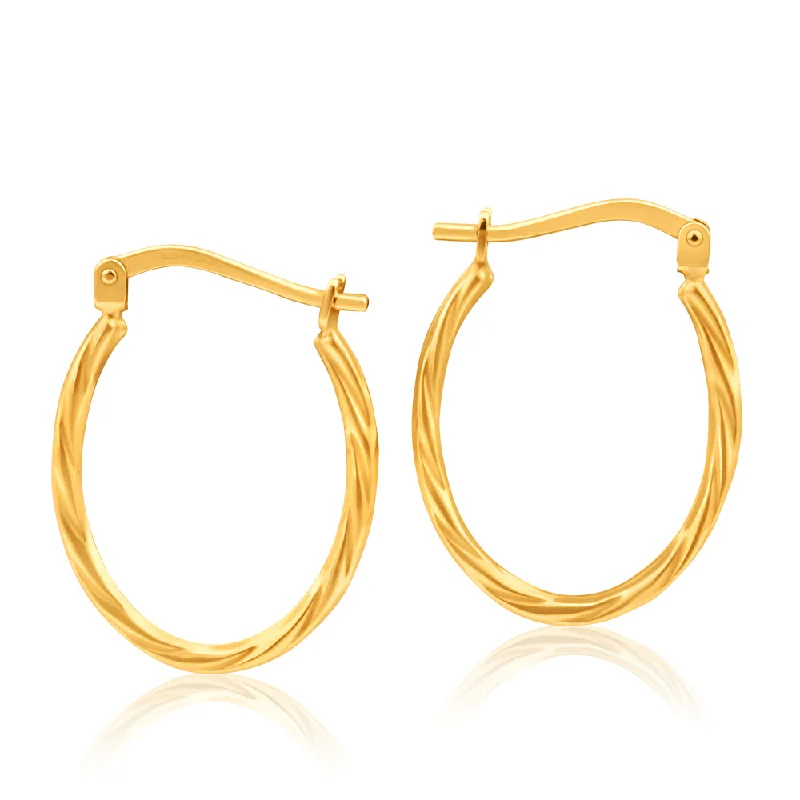 zodiac sign earrings for women -9ct Yellow Gold Silver Filled Oval Twist Hoop Earrings