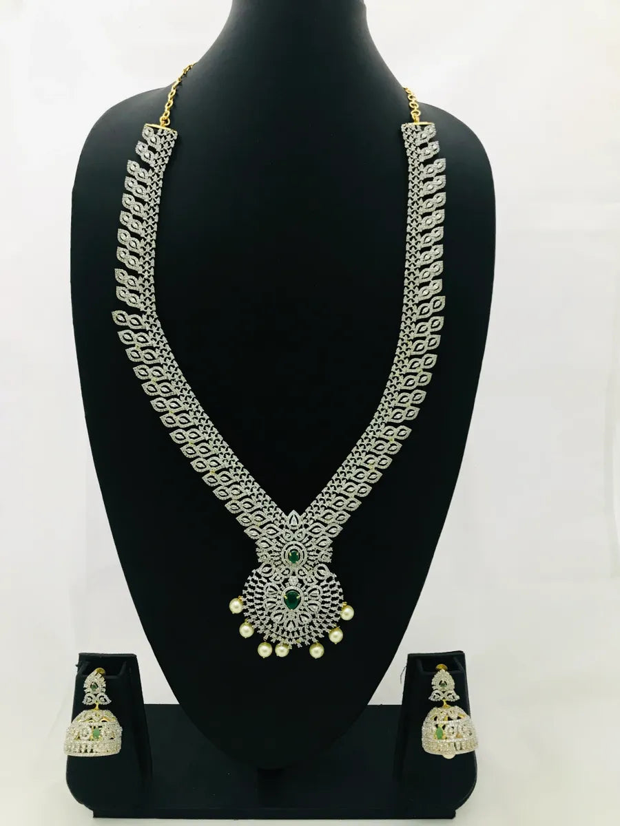 pendant necklaces for women -Gorgeous South Indian Bridal Long American Diamond Haram With Designer Pendant