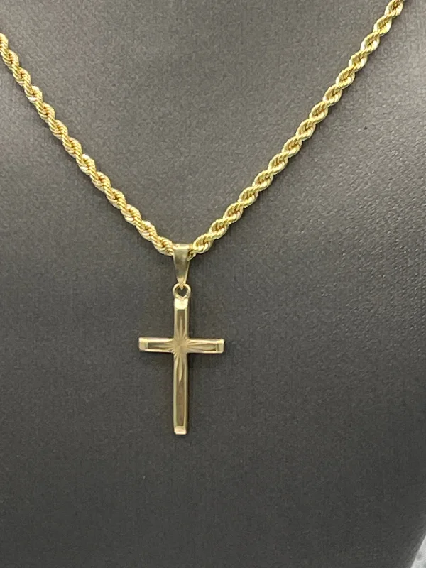 fashion necklaces for women -10 Karat Yellow Gold Rope Chain & Di-Cut Cross