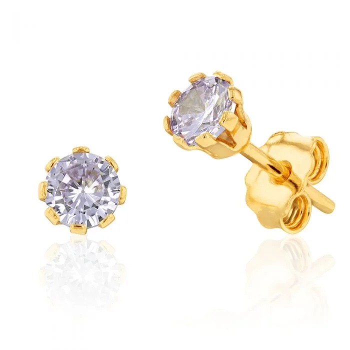 chain earrings for women -9ct Yellow Gold Silver Filled Cubic Zirconia Lavender 4mm Stud Earrings