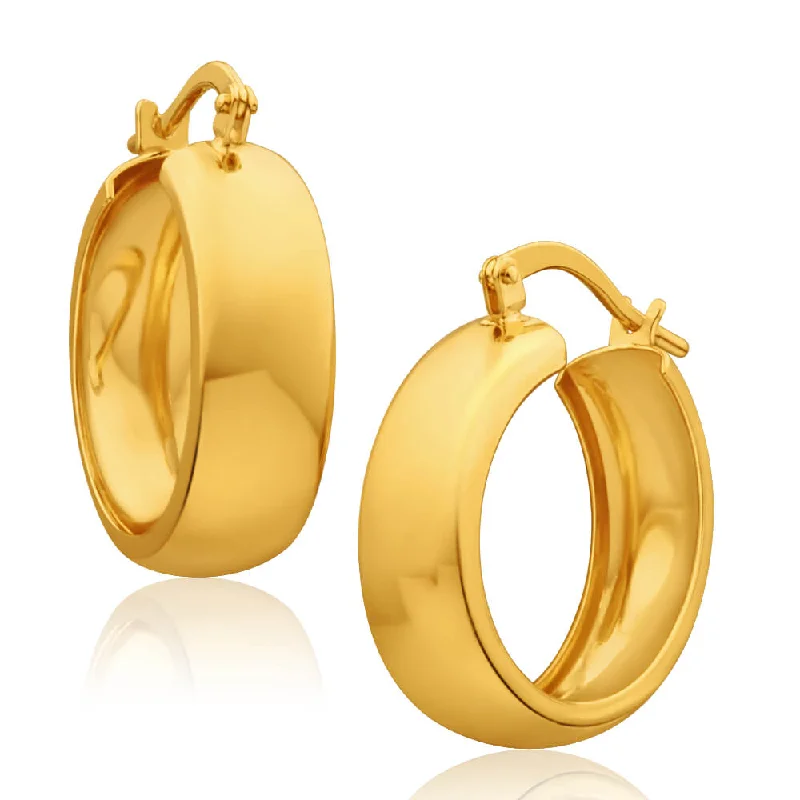 minimalist earrings for women -9ct Yellow Gold Silver Filled Plain 6x16mm Hoop Earrings