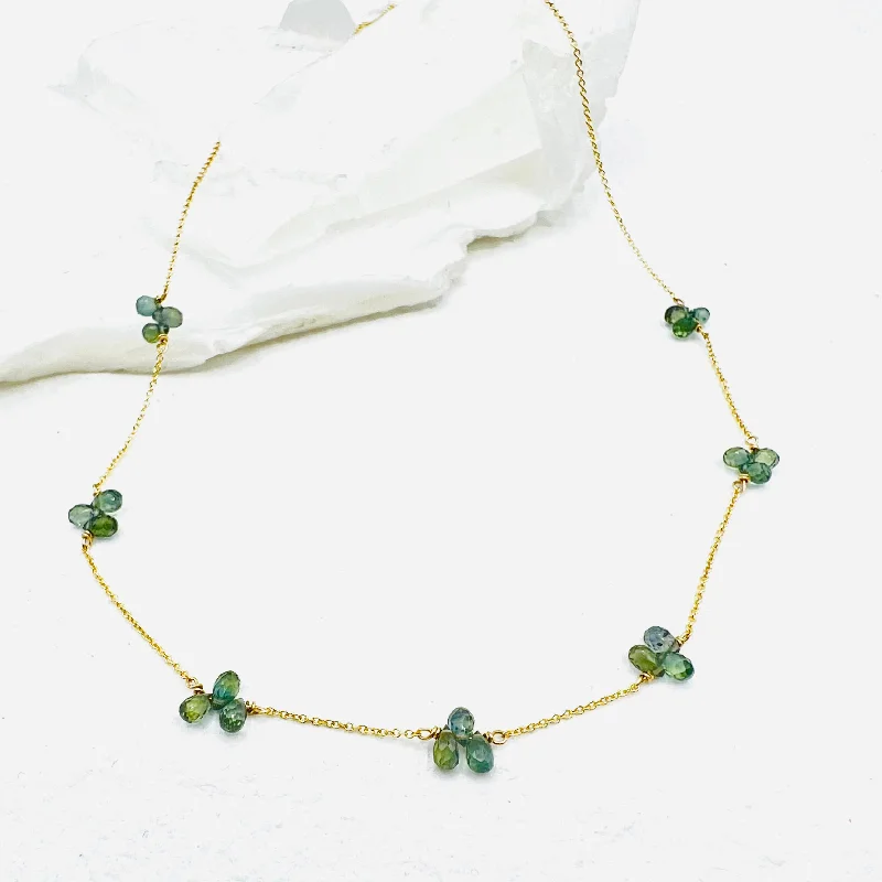 pearl necklaces for women -Green Sapphire Briolette on 14 Karat Gold Chain