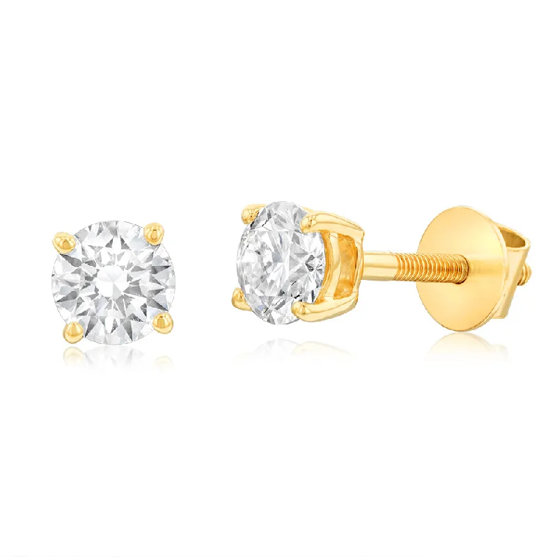 freshwater pearl earrings for women -Luminesce Lab Grown Solitaire Stud Earrings in 3/4 Carat Diamond in Yellow Gold