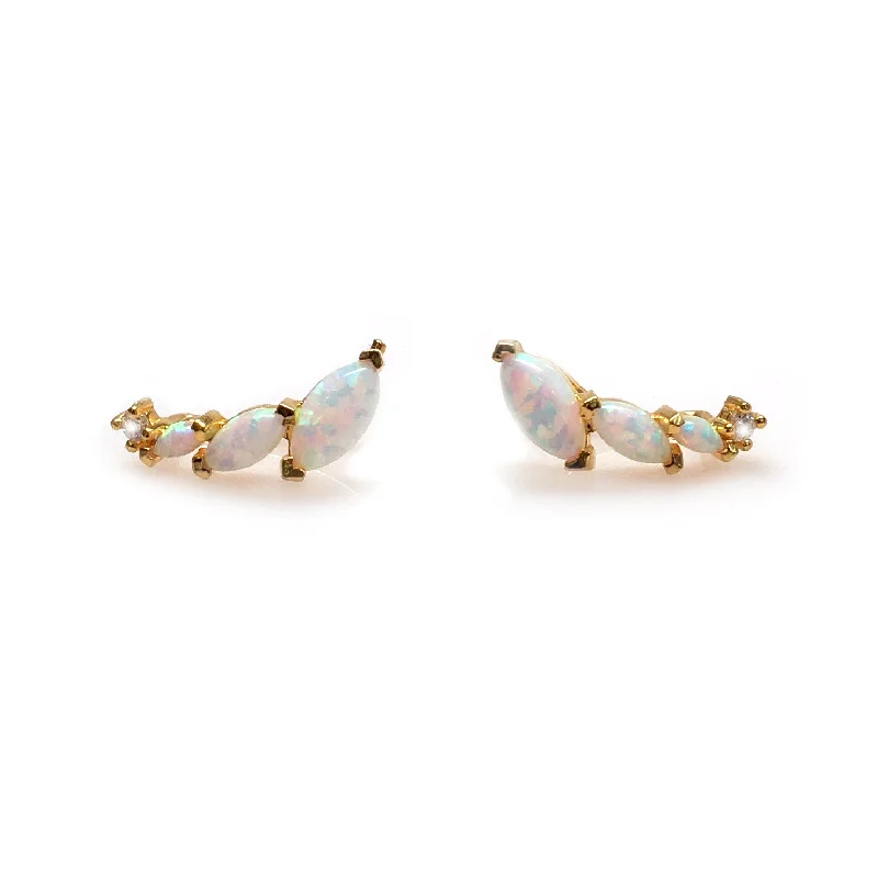 freshwater pearl earrings for women -Opal and Diamond Wing Ear Climbers