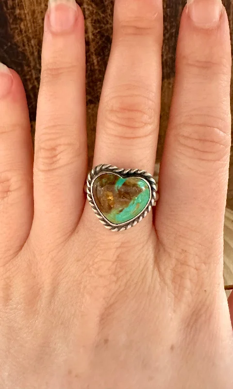 platinum engagement rings for women -ADJUSTABLE TURQUOISE HEART Ring