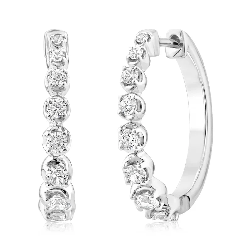 gold chain earrings for women -2/3 Carat Diamond Hoop Earrings in 10ct White Gold