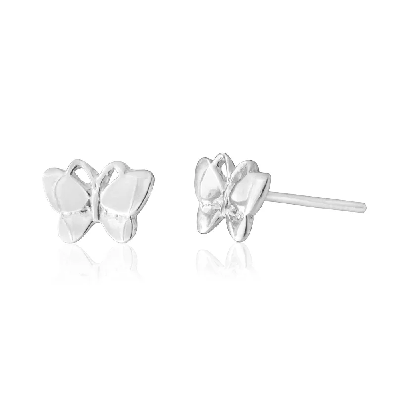 luxury earrings for women -Sterling Silver Butterfly Stud Earrings