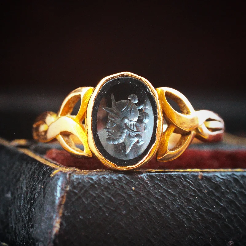 emerald rings for women -Vintage Roman Inspired Haematite Intaglio Signet Ring