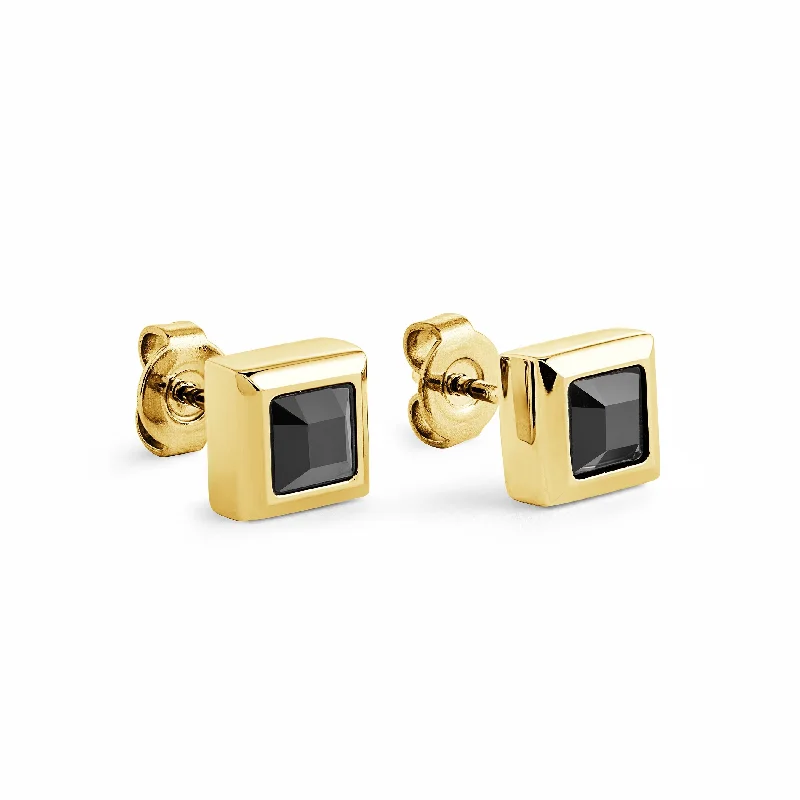 ethnic earrings for women -Square Black CZ Stud Earrings