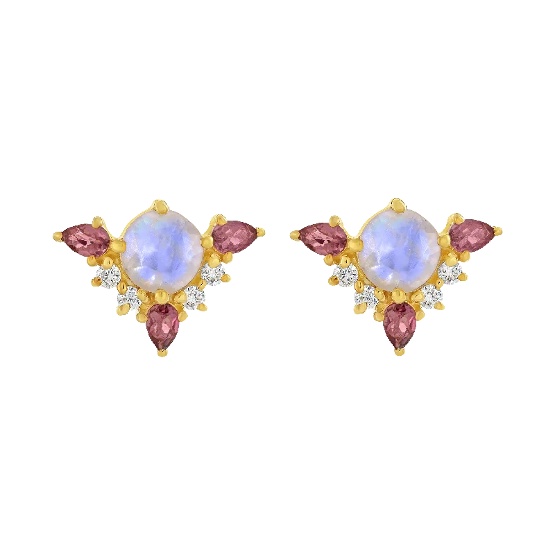 moonstone earrings for women -Rainbow Moonstone & Pink Topaz Unicorn Dream Studs