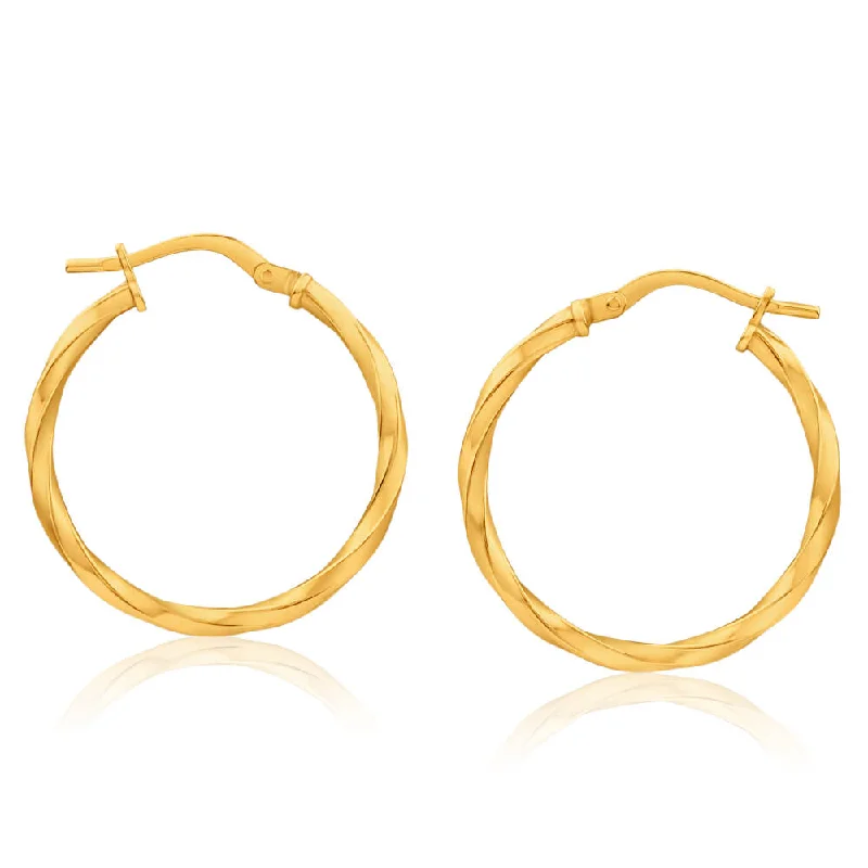 angel wing earrings for women -9ct Yellow Gold Silver Filled 20mm  Hoop Earrings with twist pattern