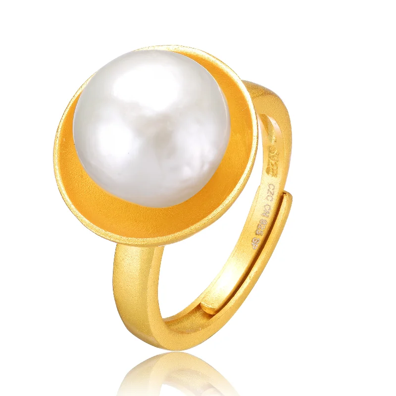 oval gemstone rings for women -Delphine Golden Flowerbud Pearl Ring