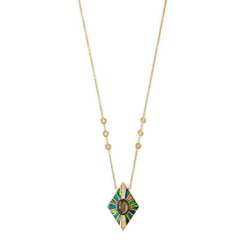 tourmaline stone necklaces for women -PAVE LABRADORITE + GREEN OPAL INLAY KITE NECKLACE