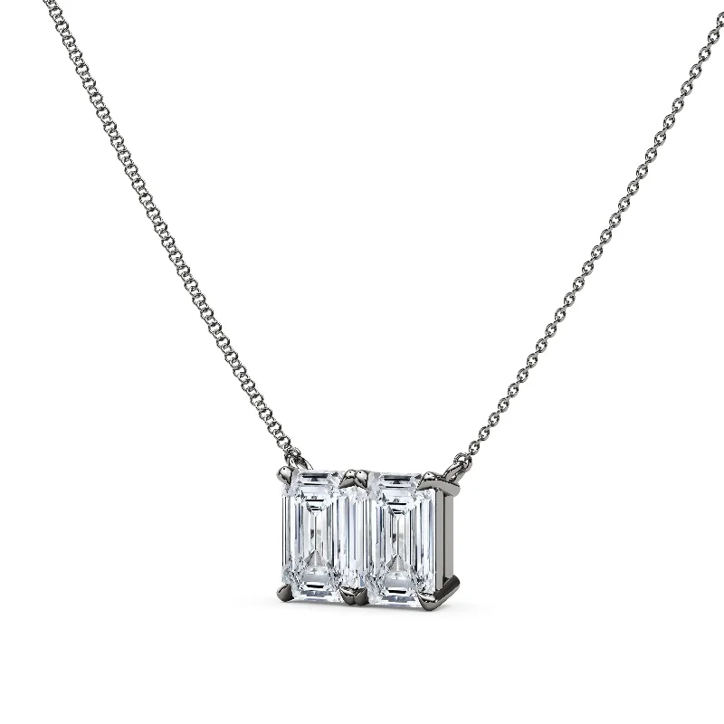 luxury necklaces for women -Twin Emerald North-South Diamond Pendant