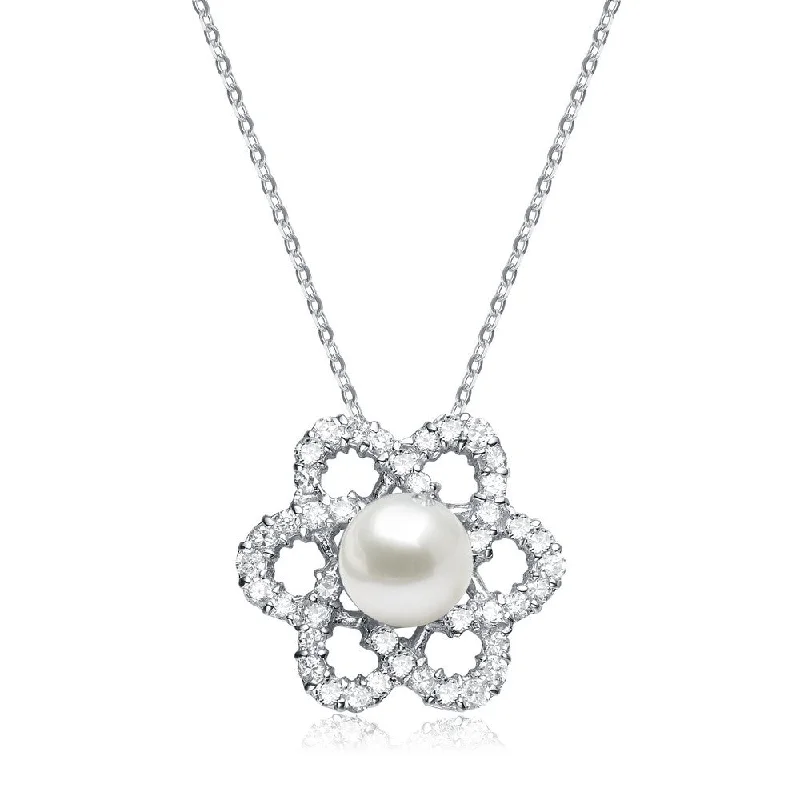 diamond necklaces for women -Delphine Pearl Flower Pendant Pearl