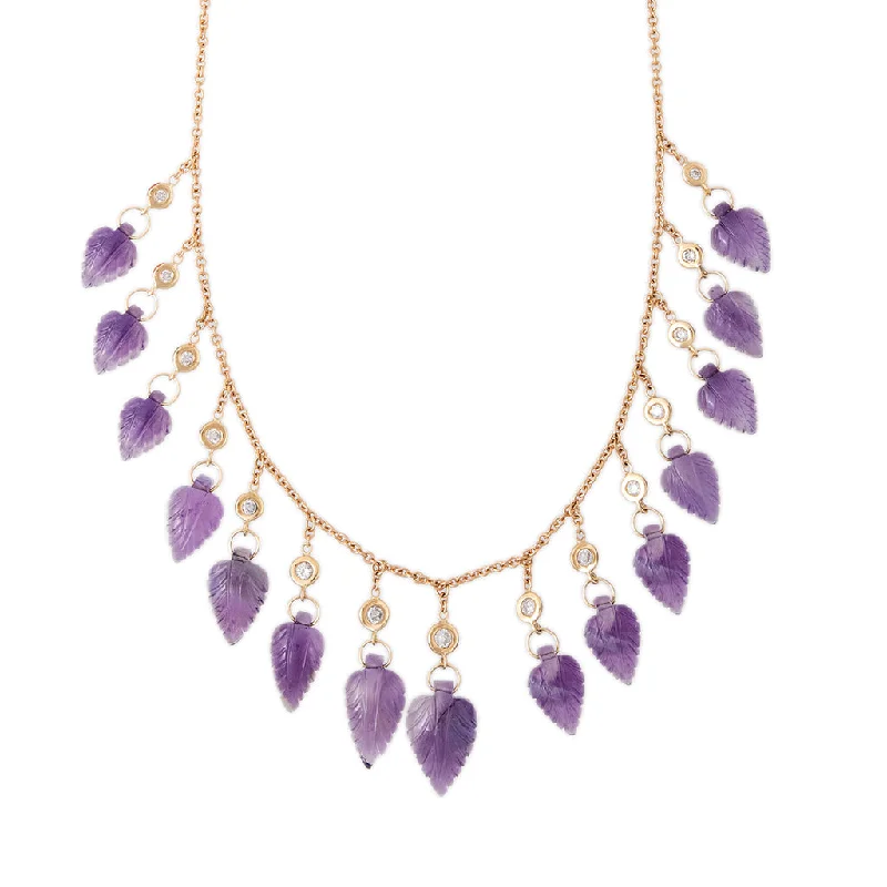 rare gemstone necklaces for women -15 DIAMOND AMETHYST LEAF SHAKER NECKLACE