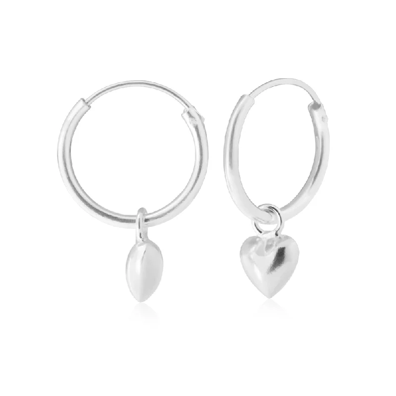 art deco earrings for women -Sterling Silver Heart Drop Hoop Earrings